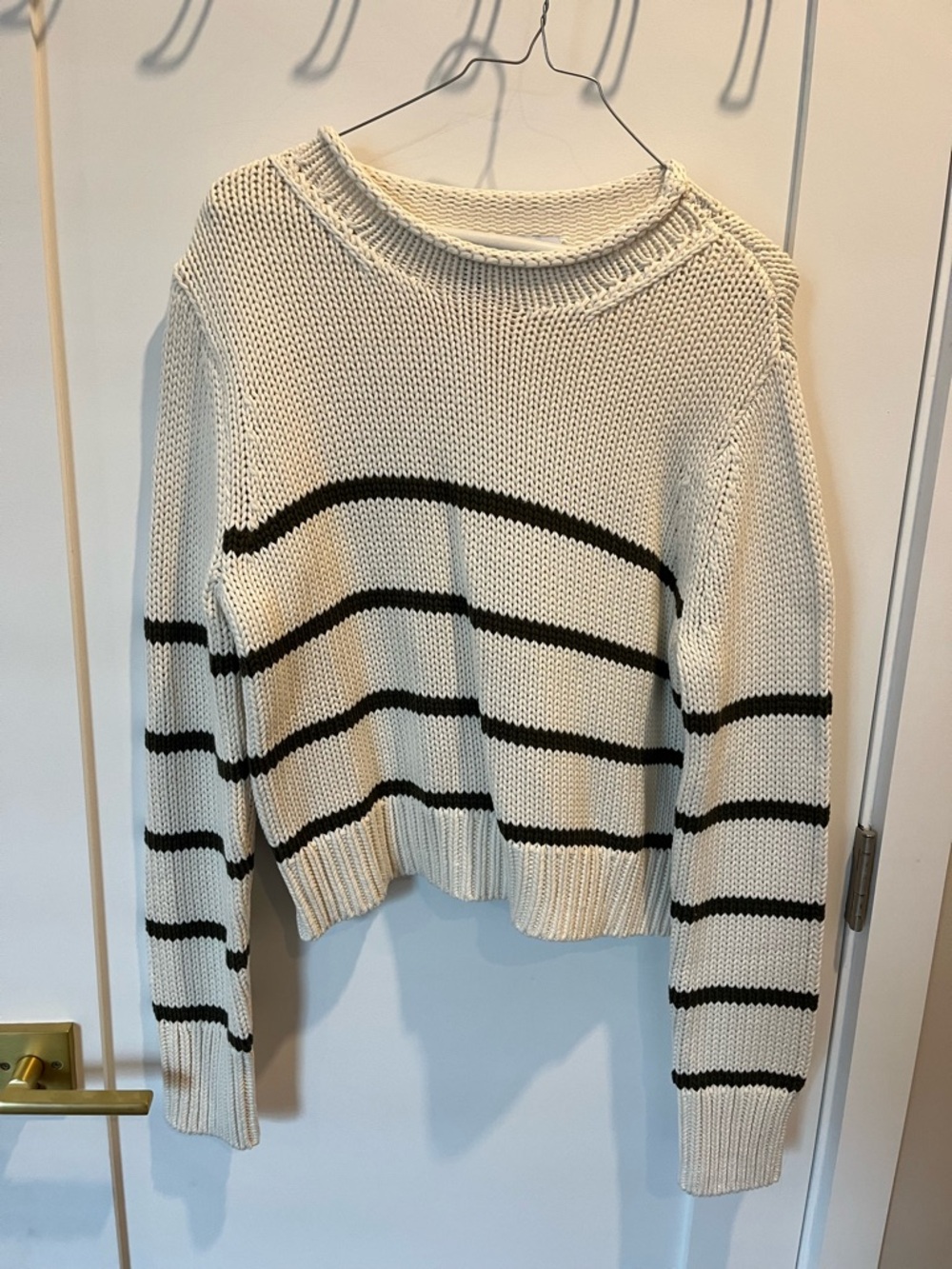 La Ligne Mini Marina Cream and Green Striped Scoopneck Sweater